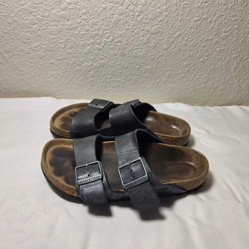 Birkenstock Arizona Black Oiled Leather Two Strap Sandals 38 L7 M5